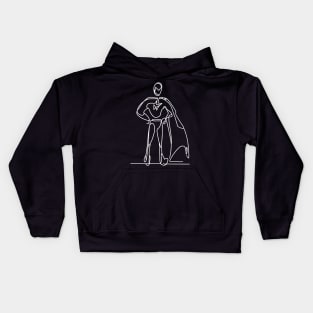 Minimalist white lines art Superhero Silhouette | Character 4 Kids Hoodie